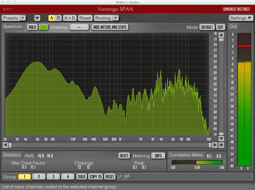 Spectrum analyzer view showing low-end frequency energy for kick and bass mixing