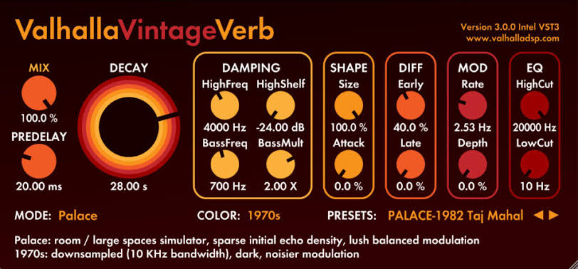 Valhalla VintageVerb reverb interface